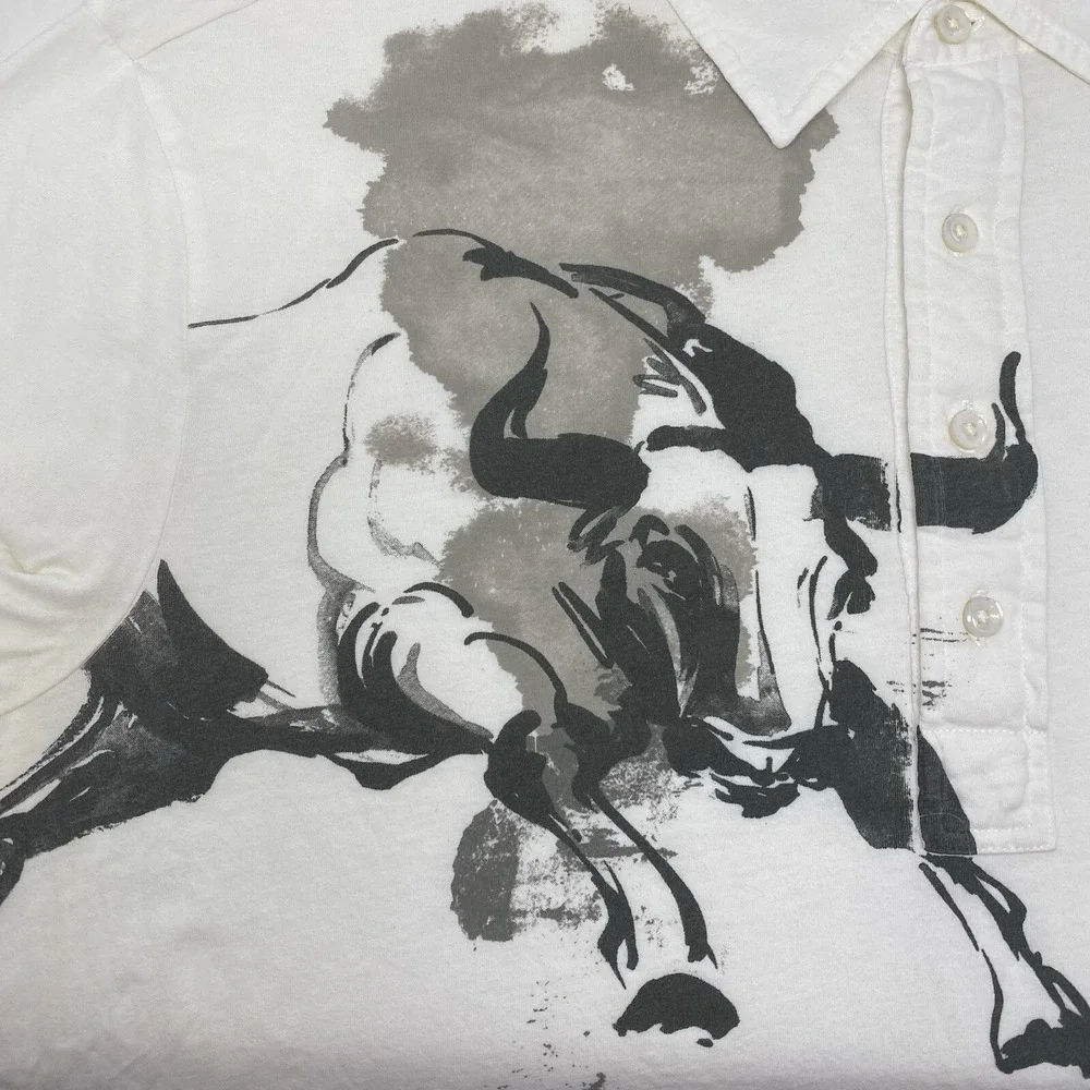 Polo Ralph Lauren Polo Shirt Mens XL White Graphic Bull Art‎ Short Sleeve Pocket